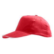 Бейсболка "SUNNY", 5 клиньев, застежка на липучке, красный с белым, 100% хлопок, плотность 180 г/м2 Бейсболка "SUNNY", 5 клиньев, застежка на липучке, красный с белым, 100% хлопок, плотность 180 г/м2