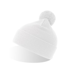 Шапка вязаная двойная Wind-S, с отворотом и помпоном, белый, 100% переработанный полиэстер Шапка вязаная двойная Wind-S, с отворотом и помпоном, белый, 100% переработанный полиэстер