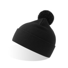 Шапка вязаная двойная Wind-S, с отворотом и помпоном, чёрный, 100% переработанный полиэстер Шапка вязаная двойная Wind-S, с отворотом и помпоном, чёрный, 100% переработанный полиэстер