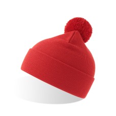 Шапка вязаная двойная Wind-S, с отворотом и помпоном, красный, 100% переработанный полиэстер Шапка вязаная двойная Wind-S, с отворотом и помпоном, красный, 100% переработанный полиэстер