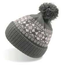 Шапка вязаная с снежинками и помпоном "FLAKE"_темно-серый,100% акрил Шапка вязаная с снежинками и помпоном "FLAKE"_темно-серый,100% акрил