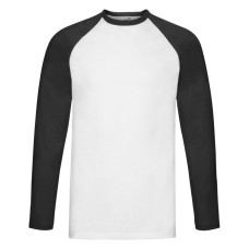 Футболка "Long Sleeve Baseball T", белый с черным_L, 100% х/б, 160 г/м2