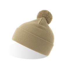 Шапка вязаная двойная Wind-S, с отворотом и помпоном, бежевый, 100% переработанный полиэстер Шапка вязаная двойная Wind-S, с отворотом и помпоном, бежевый, 100% переработанный полиэстер