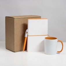 Набор подарочный WHITE VEIL: блокнот, ручка, кружка, белый/оранжевый