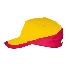 Бейсболка "BOOSTER", 5 клиньев, металлическая застежка, желтый/красный, 100% хлопок, 260г/м2 Бейсболка "BOOSTER", 5 клиньев, металлическая застежка, желтый/красный, 100% хлопок, 260г/м2