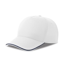 Бейсболка RECY FIVE PIPING, 5 клиньев, застежка-липучка, белый/тёмно-синий, 100% полиэстер, 220 г/м2 Бейсболка RECY FIVE PIPING, 5 клиньев, застежка-липучка, белый/тёмно-синий, 100% полиэстер, 220 г/м2